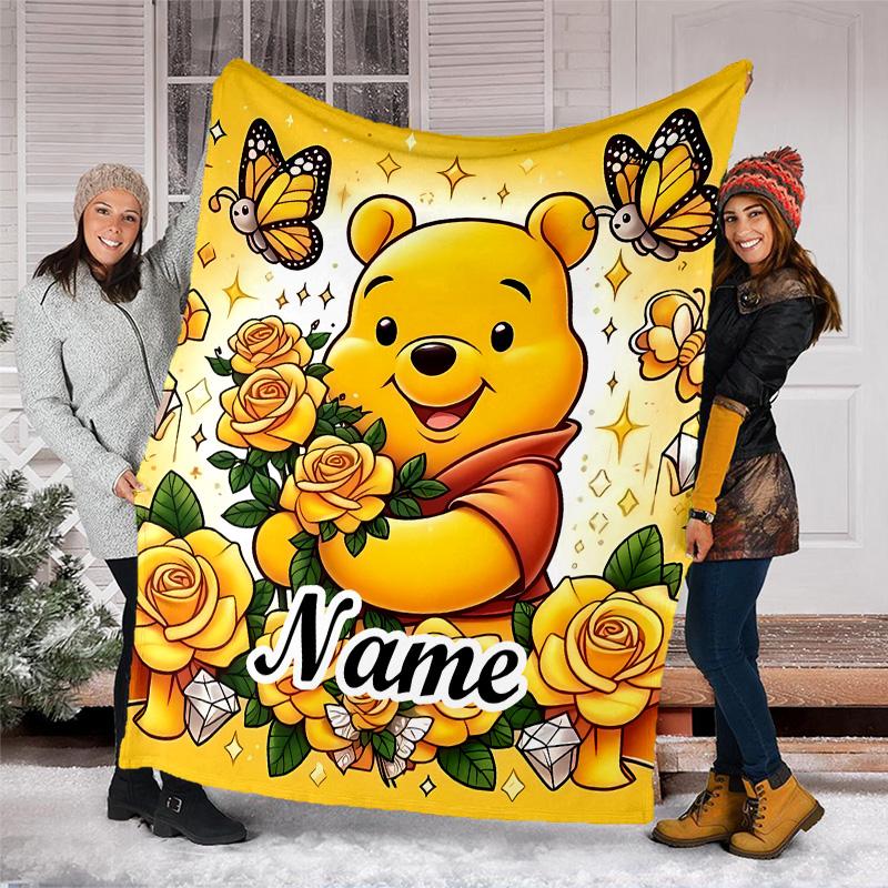 Customizable Winnie Throw Blanket – Personalized Name, All-Season Cozy Snug Blanket, Machine Washable, Personalized Blanket