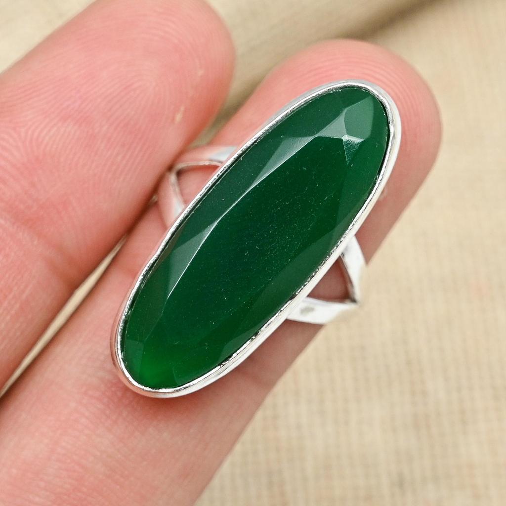 Изумрудный драгоценный камень, созданный в лаборатории, ювелирное кольцо ручной работы из твердого серебра 925 пробы, все размеры