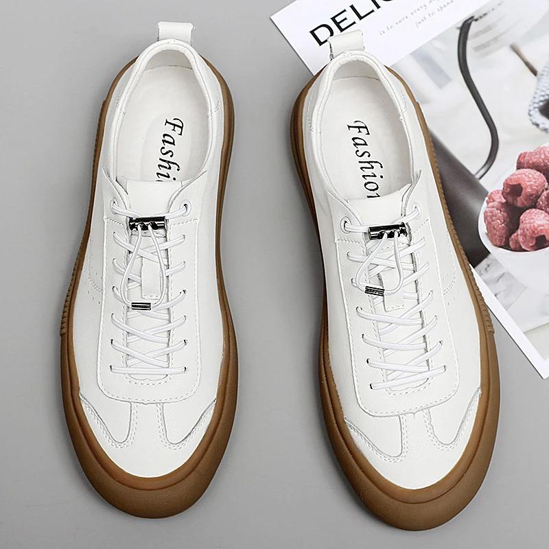 New Fashion Mens Casual White Shoes Genuine Leather Outdoor Office Shoe High Quality Lace-up Breathable Sneakers Designer Hombre