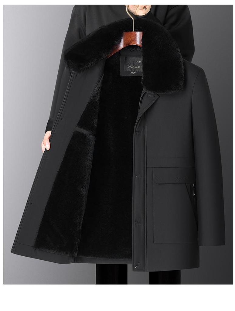 Мужское зимнее бархатное толстое теплое хлопковое пальто - большого размера, свободного кроя, средней длины для людей среднего и пожилого возраста