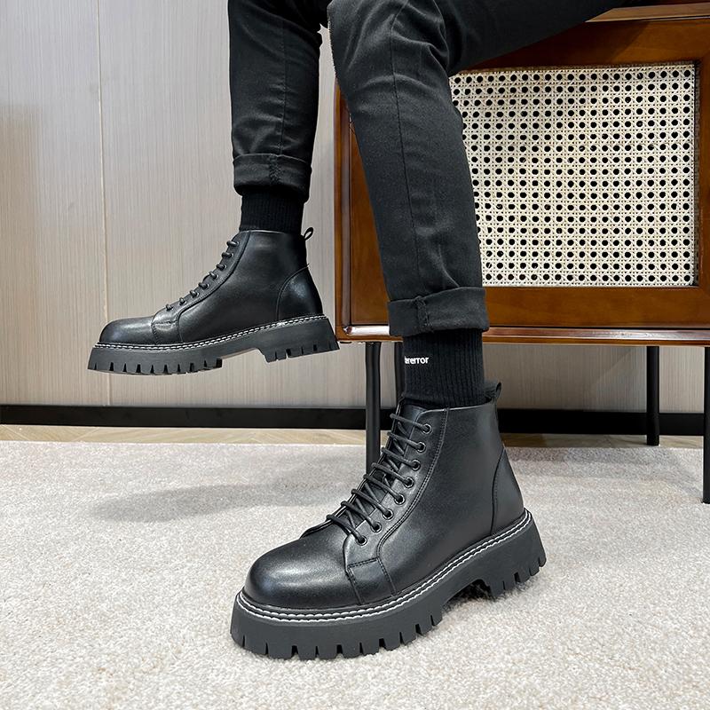 Модные, популярные черные мужские ботинки на толстой подошве, модный минималистский дизайнерский стиль, повседневная обувь для офиса и вечеринок, для отдыха на природе