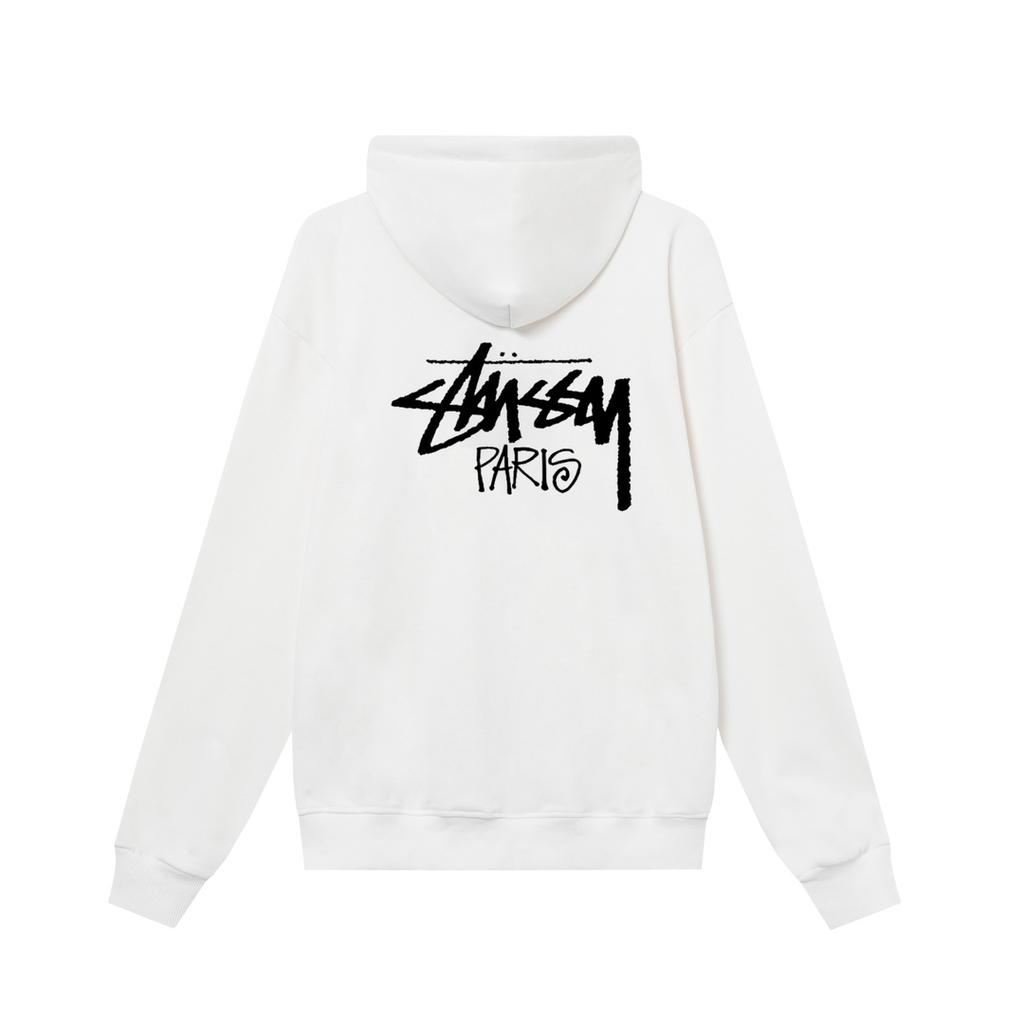 Stussy 2025 Новая весна и осень Большие размеры Тонкий стиль Классический Париж Письменный Принт Толстовка с капюшоном на молнии для пар