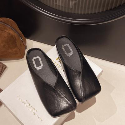 Весенне-летние новые туфли-полушлепанцы с открытой пяткой, с одним ремешком, для улицы, женские, с мелким вырезом, удобные, универсальные, на мягкой плоской подошве