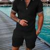 Summer Mens Outfit 2-Piece Set Short Sleeve POLO Shirts and Shorts Set T-Shirt