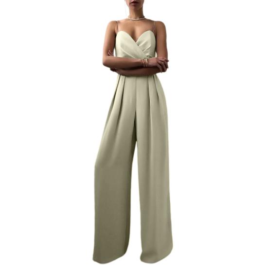 Женский комбинезон с широкими штанинами, высокой талией, элегантный глубокий V-образный вырез, открытая спина, комбинезон на бретелях для банкета