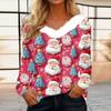 Женский длинный рукав рождественский принт вечеринка плюшевый воротник широкий повседневный V-образный вырез топ