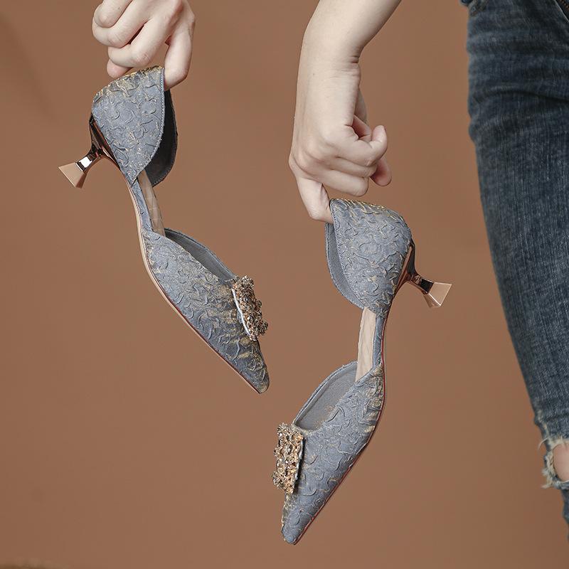 Новая сумка, сандалии на среднем каблуке, женские, с острым носком, на тонком каблуке, на маленьком высоком каблуке, модные полые туфли-лодочки