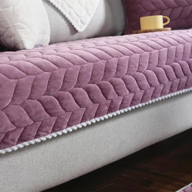 Thicken Quilted Sofa Towel Short Plush Sofa Cover Lace Edge Slip Resistant Protective Cover European Style Couch Cover Universal