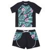 Girls 2 Piece Floral Print Swim Set Round Neck Short Sleeve Top Elastic Waist Boyshorts Beach Bathing Suit Swimsuit