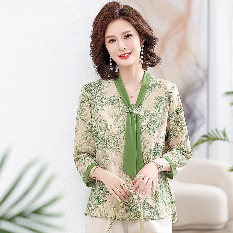 Летняя шифоновая рубашка с рукавами семь четвертей для мам среднего возраста, футболка в иностранном стиле, женская рубашка на весну и лето 2024 года, новая база