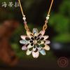 New Color Painting Oil Hollow Sunflower Woven Rope Long Pendant Women's Autumn and Winter Retro Flower Long Necklace