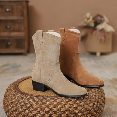 Внутреннее увеличение высоты толстый каблук V-образный вырез маленькие короткие ботинки женские весна и осень новые квадратный носок ретро удобные тонкие ботинки весна и осень