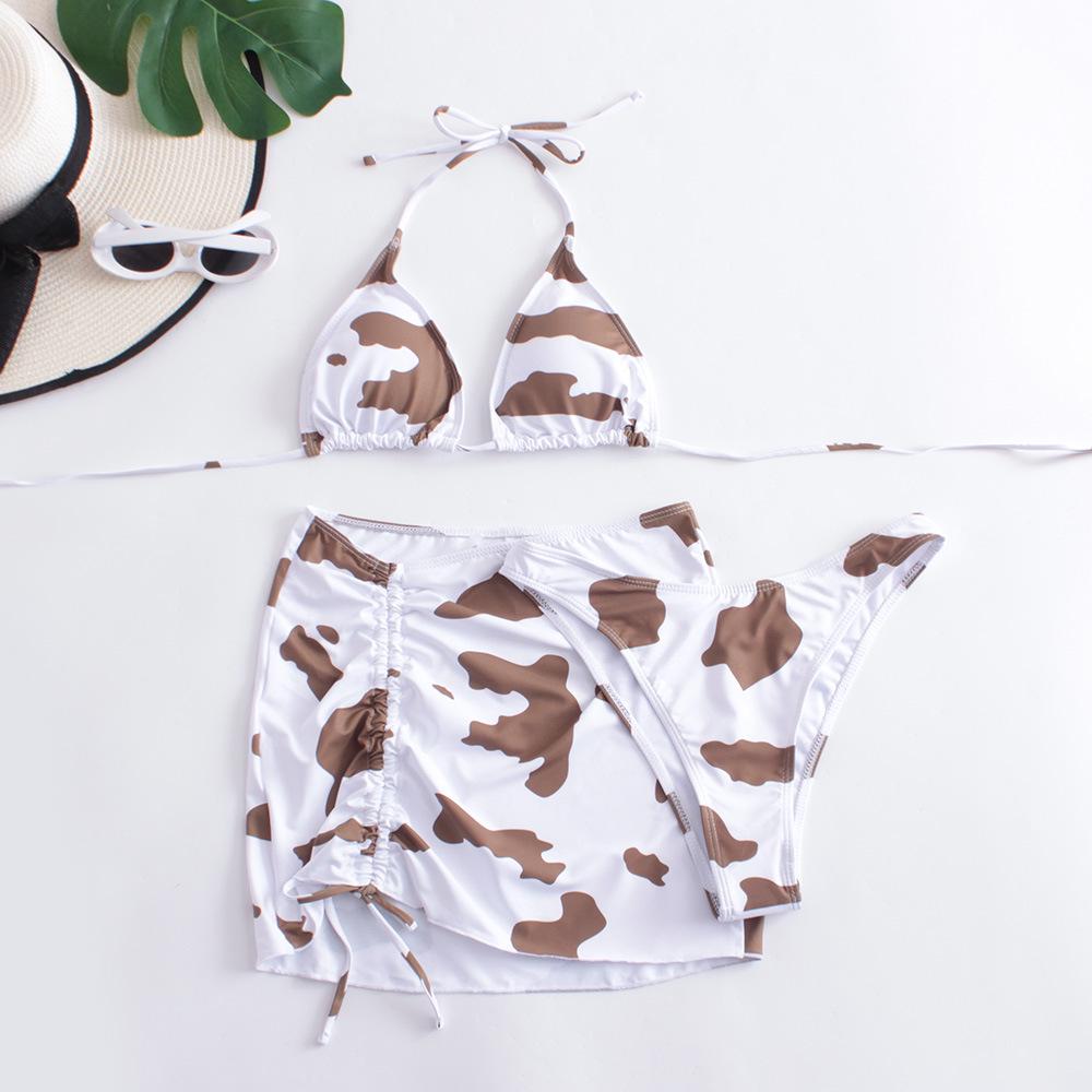 Женский купальник бикини из трех частей с принтом молока - Европейский и американский стиль