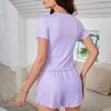 Женский пижамный комплект с коротким рукавом, круглым вырезом, эластичным поясом и шортами на шнурке, комплект для отдыха с оборками, летний комплект из 2 предметов для сна