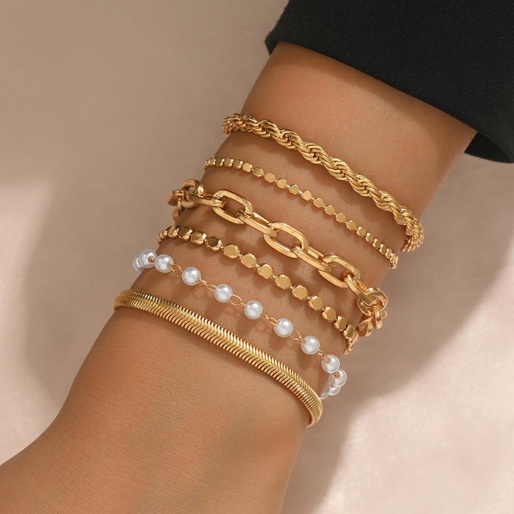 European and American Style Women's Bracelet Set Geometric Woven Design Bracelet Versatile Jewelry