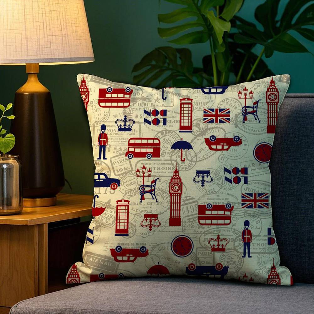 LOVE England Printed Pillow Case Sofa Living Room Bedroom Double-sided Printing Square Cushion Nap Time Pillow Case