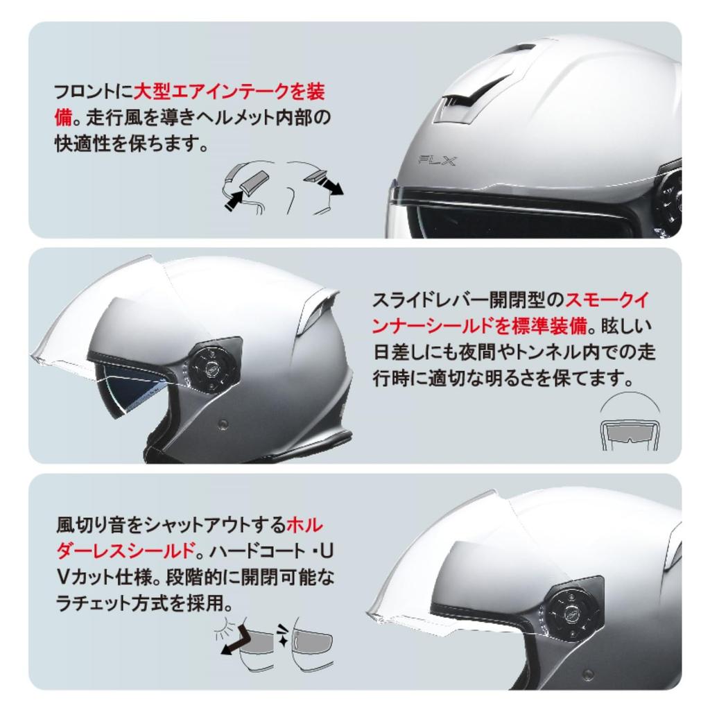 LEAD FLX Motorcycle Jet Helmet with Inner Shield, Matte Black, Size L (Under 59-60cm)