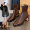 Fashion Winter White Wool Snow Boots Women's Thickened Fleece-lined Mid-calf Boots Thin Heel Square Toe Cotton  Shoes for Women