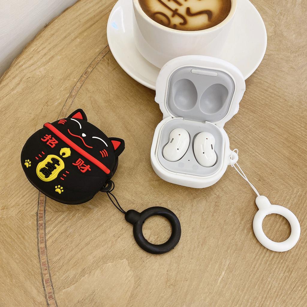 Силиконовый чехол для наушников с милым мультяшным Lucky Cat для Samsung Galaxy Buds 2 Pro Live, чехол для Galaxy Buds2 Pro, полная защита с ремешком