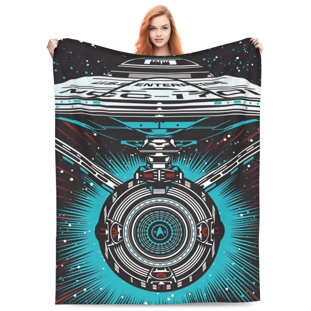 Deep Space Nine Flannel Throw Blanket with Station Logo Warm Plush Quilt for Bed or Couch xcm