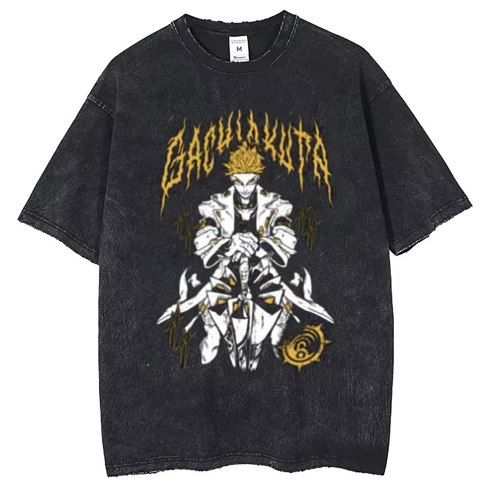 Gachiakuta Vintage Washed Cotton T Shirt Men Gothic Grunge 2000s Graphic Graphic Pastel Shirt Anime Oversized Streetwear Retro