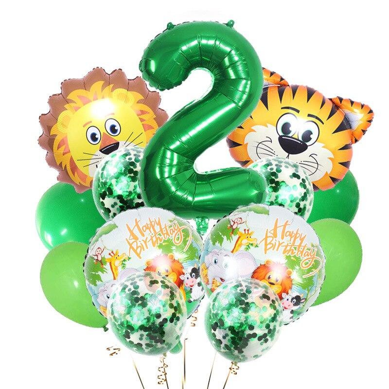 13pcs Animal Tiger Lion Foil Balloons Jungle Safari Party Set Kids 0 1 2 3 4 5 6 7 8 9 Years Birthday Party Decoration Supplies
