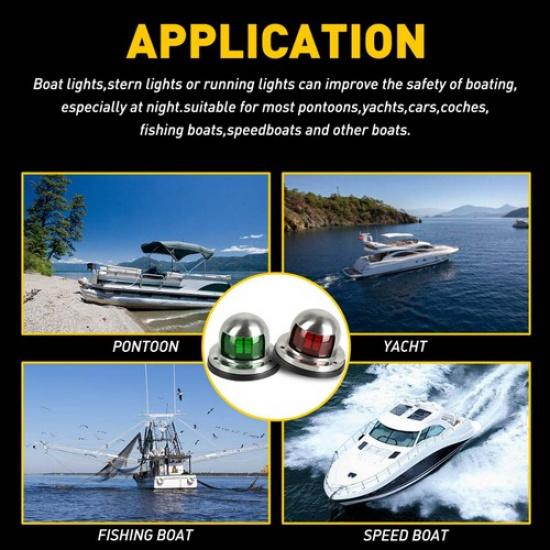 Boat Waterproof Light LED Navigation Marine Pontoon Lamp Bow Front Green Red 12V