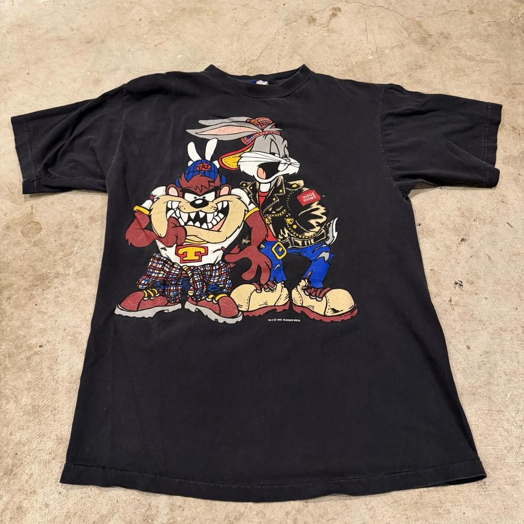 Винтажная футболка 90-х Looney Tunes Таз и Багз Банни Хип-Хоп Т- Футболка Передняя Задняя Мужская Большая