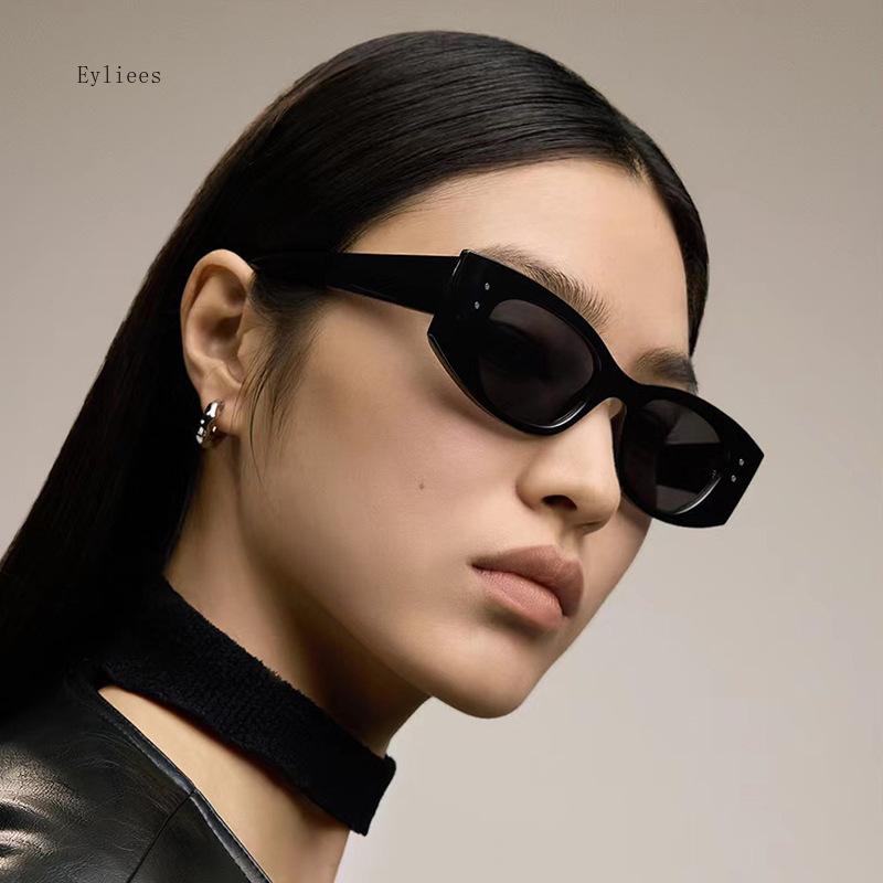 Винтажные маленькие солнцезащитные очки «Кошачий глаз» с заклепками для женщин, модные, роскошные, дизайнерские, полигональные, «Кошачий глаз», УФ400
