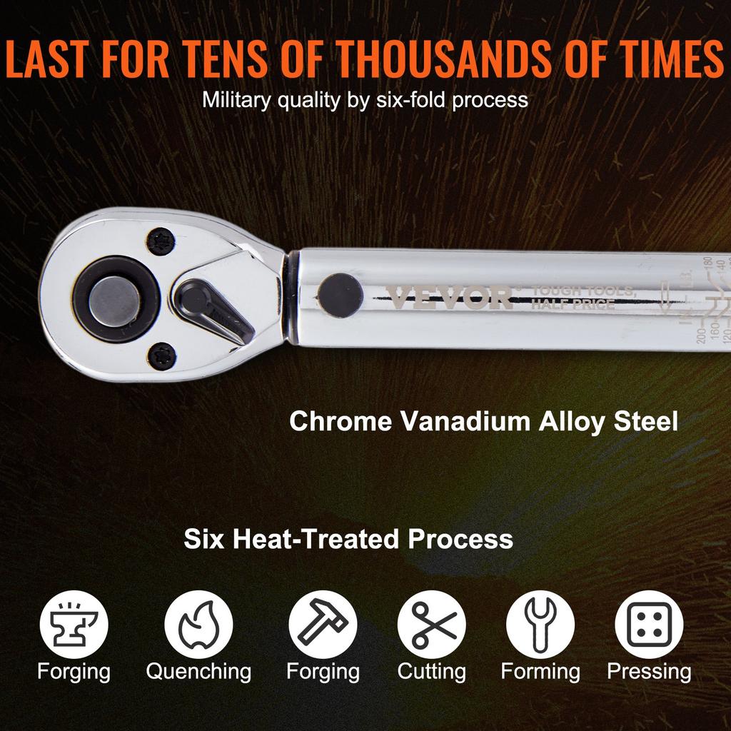 VEVOR Torque Wrench, 0.6 cm Drive Click Torque Wrench 20-200 in. lb/2.3-23n.m, Dual-Direction Adjustable Torque Wrench Set