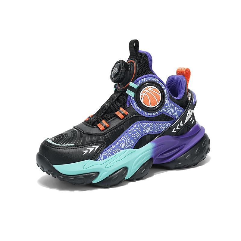 Фабричные детские кожаные баскетбольные кроссовки на толстой подошве, удобная внутренняя вращающаяся пряжка, спортивная обувь, модные крутые кроссовки для бега