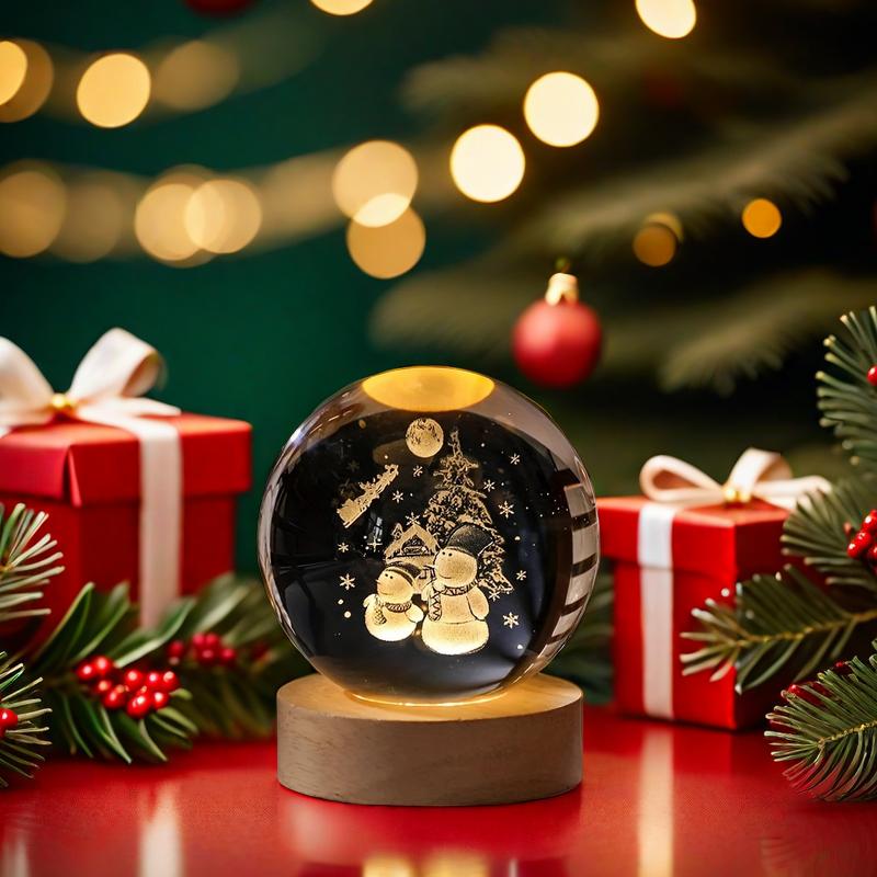 Рождественские украшения 3D хрустальный шар Дед Мороз снеговик USB светодиодный ночник для спальни окружающий свет креативные детские подарки