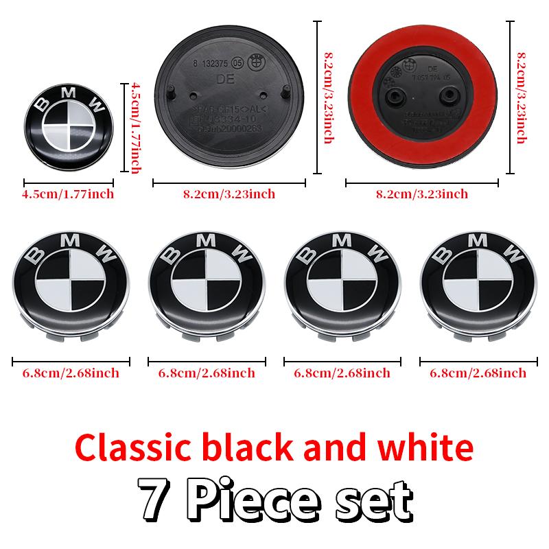 Universal Base Black White Badge Set for BMW 7Pcs 68mm 56mm 82mm 74mm  Hood Trunk Wheel Steering Logo 7Pcs 2-Pin 3-Pin Clips Kit GX9