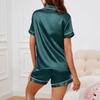 Женский атласный пижамный комплект, роскошный топ с короткими рукавами, отложным воротником, пуговицами и шортами, одежда для сна и отдыха на лето
