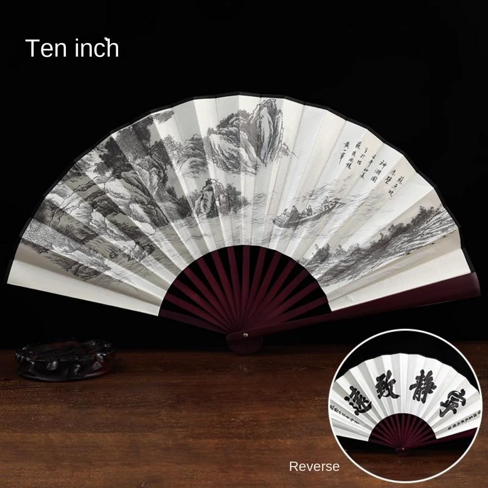 10-inch Antique Fan Folding Fan Chinese Style Men's Summer Silk Cloth Folding Summer Bamboo Fan Hanfu Portable