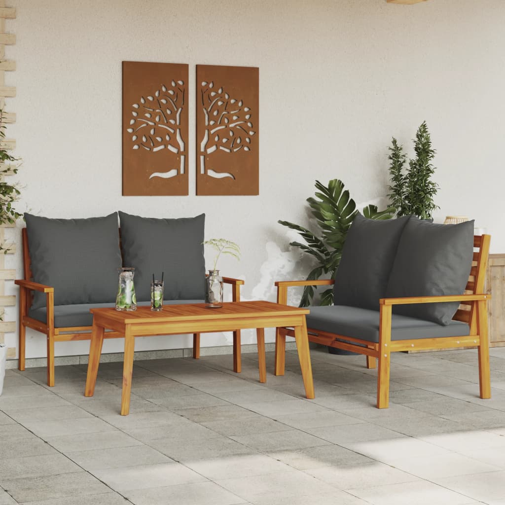 3 Piece Garden Lounge Set with Cushions Solid Acacia Wood