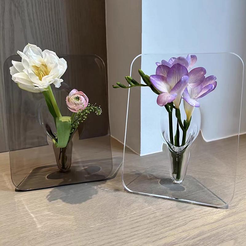 Acrylic Po Frame Vase Modern Art Floral Flower Vase Desktop Plant Holder For Office Home Gift Wedding Table Centerp Decor