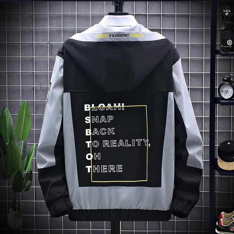 Мужская куртка больших размеров с капюшоном и прямым подолом в цветных блоках