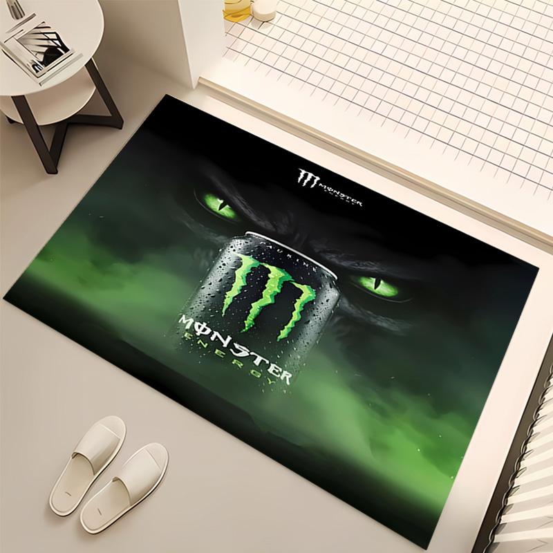 1 шт. Коврик с принтом логотипа Monster Energy - Мягкий, Моющийся, Нескользящий, для помещений, Гостиной, Домашнего офиса, Декоративный коврик, Декоративный для офиса