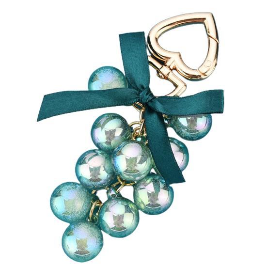 Блестящий сплошной цвет виноградной бусины подвесной брелок с кольцом для ключей в форме сердца