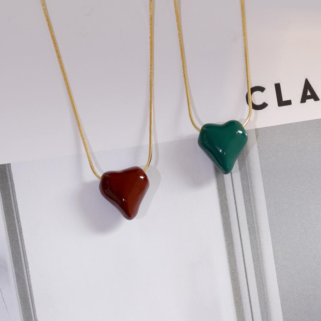 Instagram Blogger Popular Autumn and Winter New Love Enamel Drop Glaze Necklace Morandi Color Dark Wine Red BV Green Sweater Chain