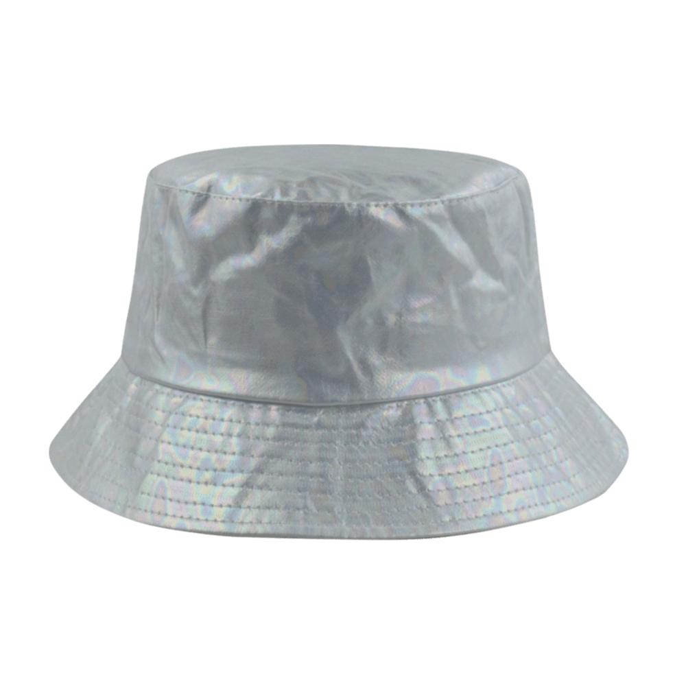 Leather Luminous Bucket Hat Wide Brim Shiny Sun Cap Unisex Laser Rainbow Fisherman Hat  Sunshade