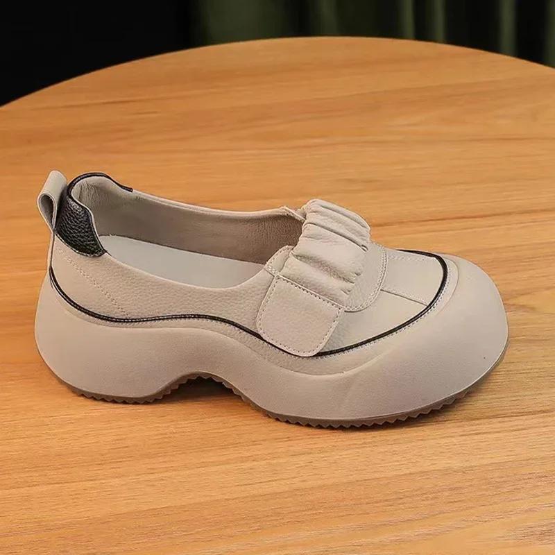 Женские туфли на платформе с неглубокой подошвой, дизайнерские туфли на среднем каблуке, повседневная обувь, осень 2024, новая спортивная обувь для ходьбы, женские туфли