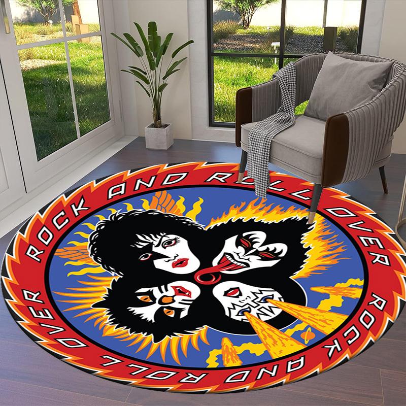 1 шт. Круглый ковер Rock and Roll Over Logo, Изготовлен из полиэстера, Идеально подходит для украшения офисных кресел, гостиных