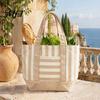 Tote Bag Striped Canvas Bag, Stylish Reusable Grocery with Reinforced Shoulder Strap Front Pocket, for Shopping Picnic Commuting Durable