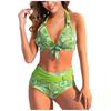 Women's Fashion Split High Waist Printed Bikini With Bra Pads And No Steel Bra Swimsuit