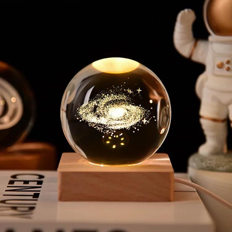 Декоративная лампа на День святого Валентина, 3D хрустальный шар, светящийся светодиодный ночник, декор для спальни, ночник с галактикой и луной, подарок для пары детей