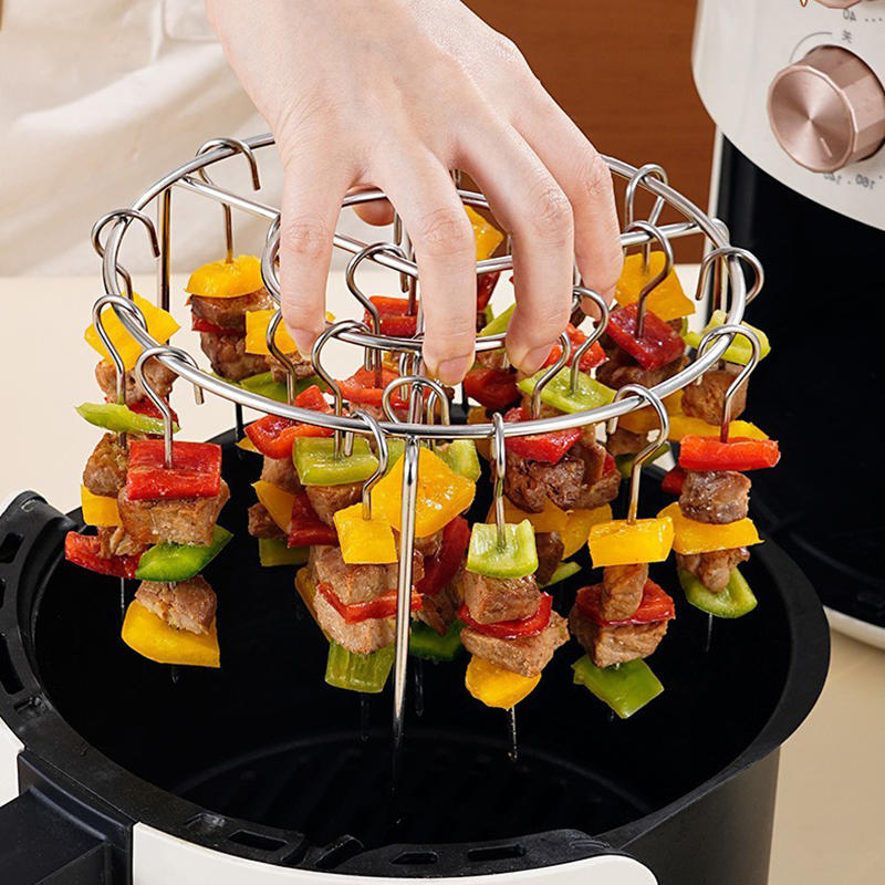 Кухонный вертикальный держатель для шампуров Круглая решетка для гриля аэрофритюрницы Съемная решетка для гриля Решетка для шашлыка со стальными шампурами