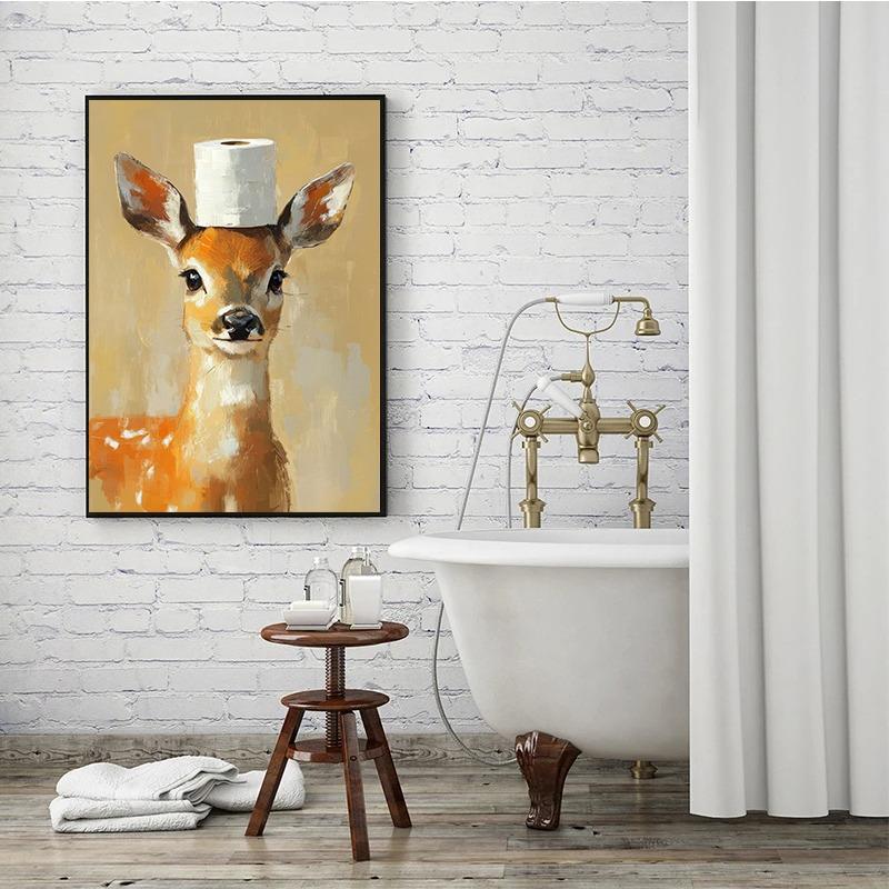 Ванная Комната Животное с Туалетной Бумагой Постеры Принты Лиса Тигр Выдра Корова Панда Обезьяна Холст Картина Настенное Искусство Картинки Домашний Декор