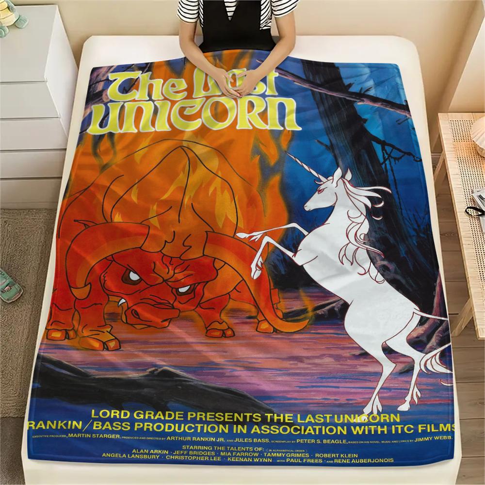 1PC The Last Unicorn Print Flannel Blanket, High quality Comfortable for All Seasons, Home Decor, Warmth and Comfort, Perfect for Christmas Gifts199